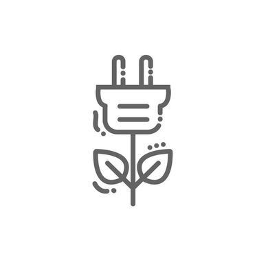 Icon of electrical plug with leaf for green energy.