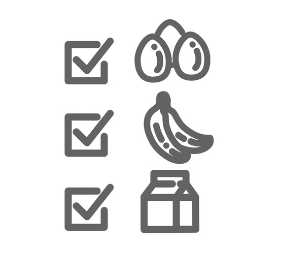 Icon of fruit and vegetables with checkmarks beside them.
