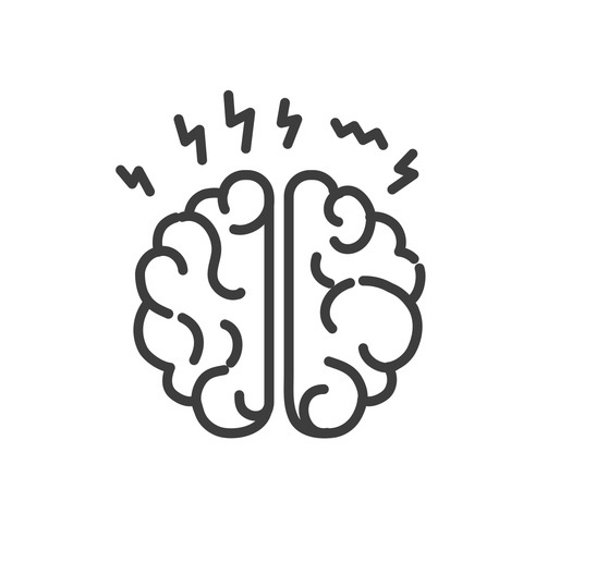 Icon of brain with lightning symbols around it.